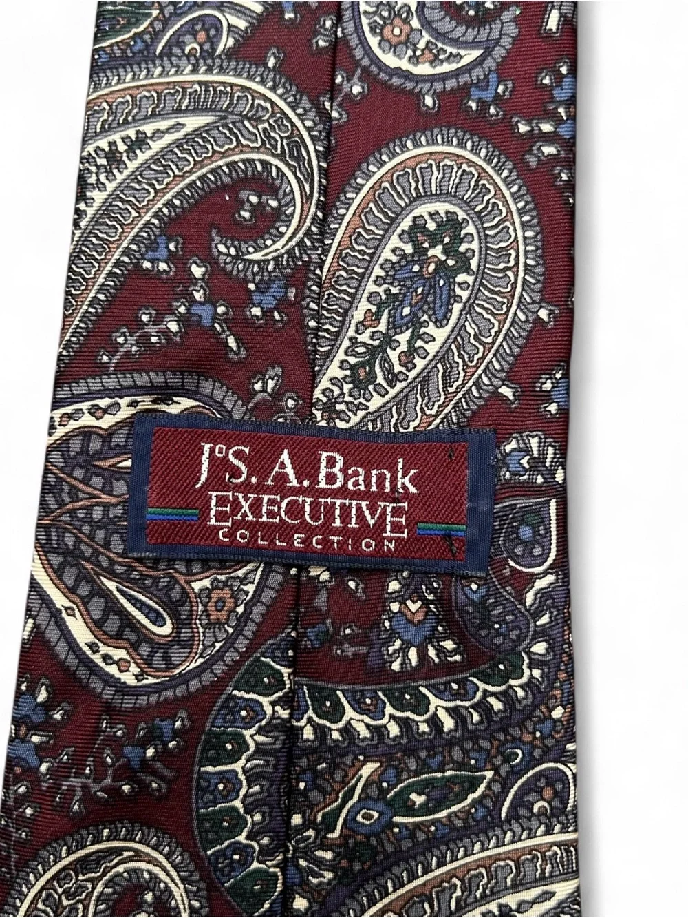 JS. A.Bank Collection Men's Paisley Silk Tie in Burgundy Handmade in USA.